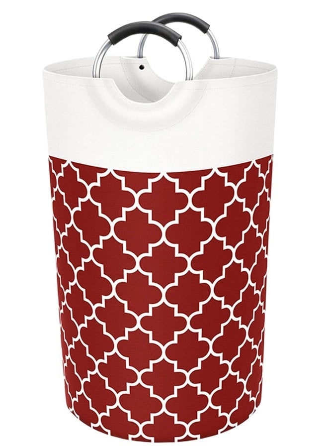 82L Round Large Laundry Basket Waterproof Laundry Hamper Bag Household Folding Dirty Clothes Basket with Handles for Travel Bathroom College Dorm Family Essentials for Organizing Red